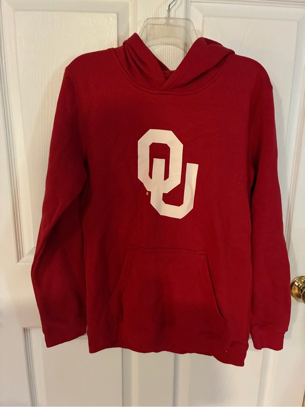 OU Crimson Hooded Sweatshirt with White Logo size XL